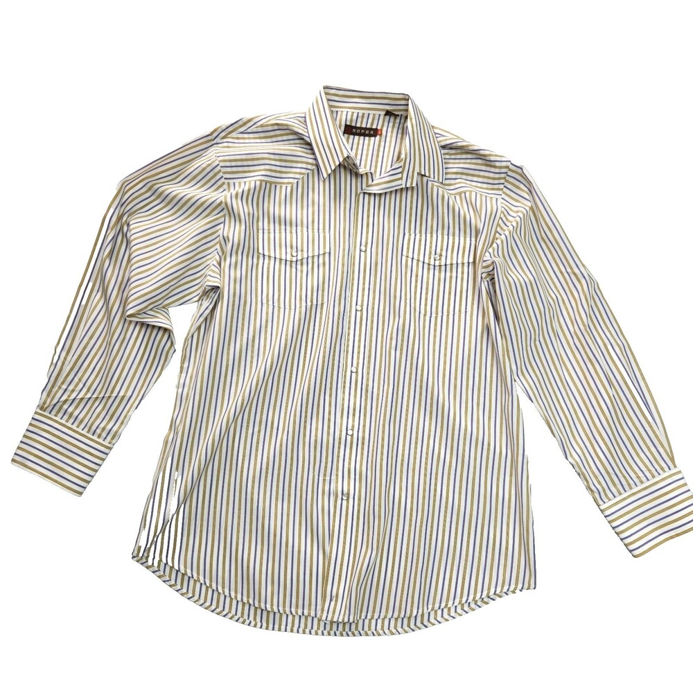 Roper Shirt Mens 2XL Striped Western Pearl Snap Long Sleeve Pockets Collar